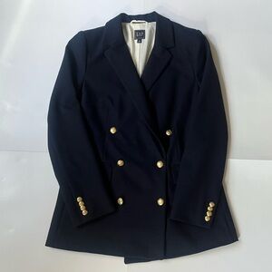 GAP Navy Double Breasted Blazer Size 4 Gold Buttons Nautical Preppy Old Money